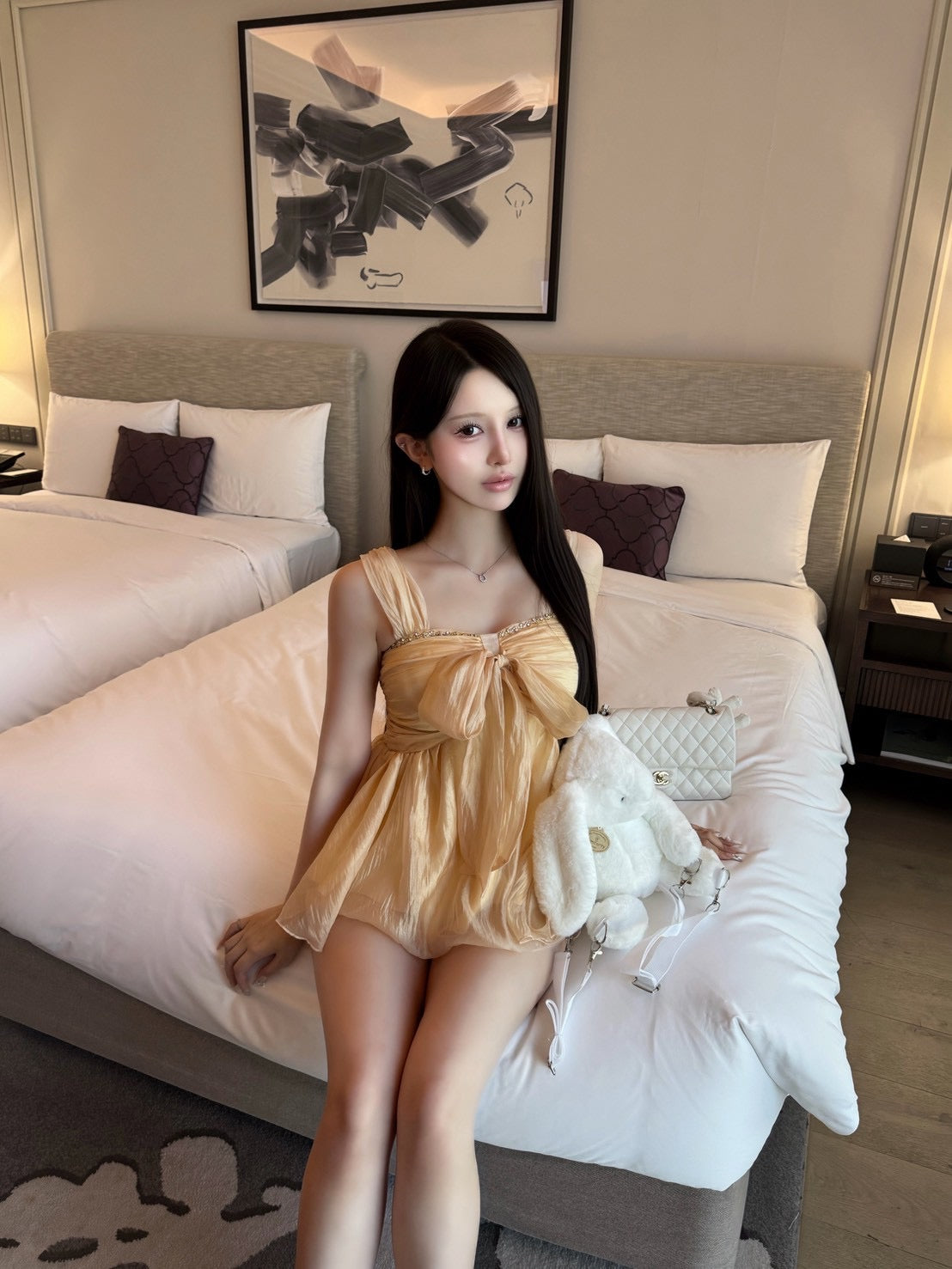 胸元リボントップス2色