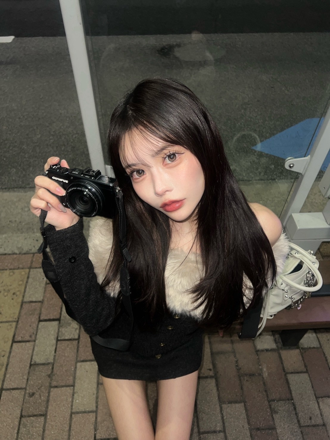 ファーオフショルワンピ