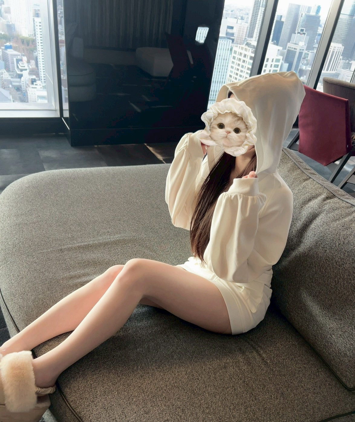 パーカー付きワンピース2色