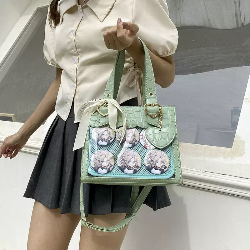 ワニ柄っぽクリアポケット付きbag 5色