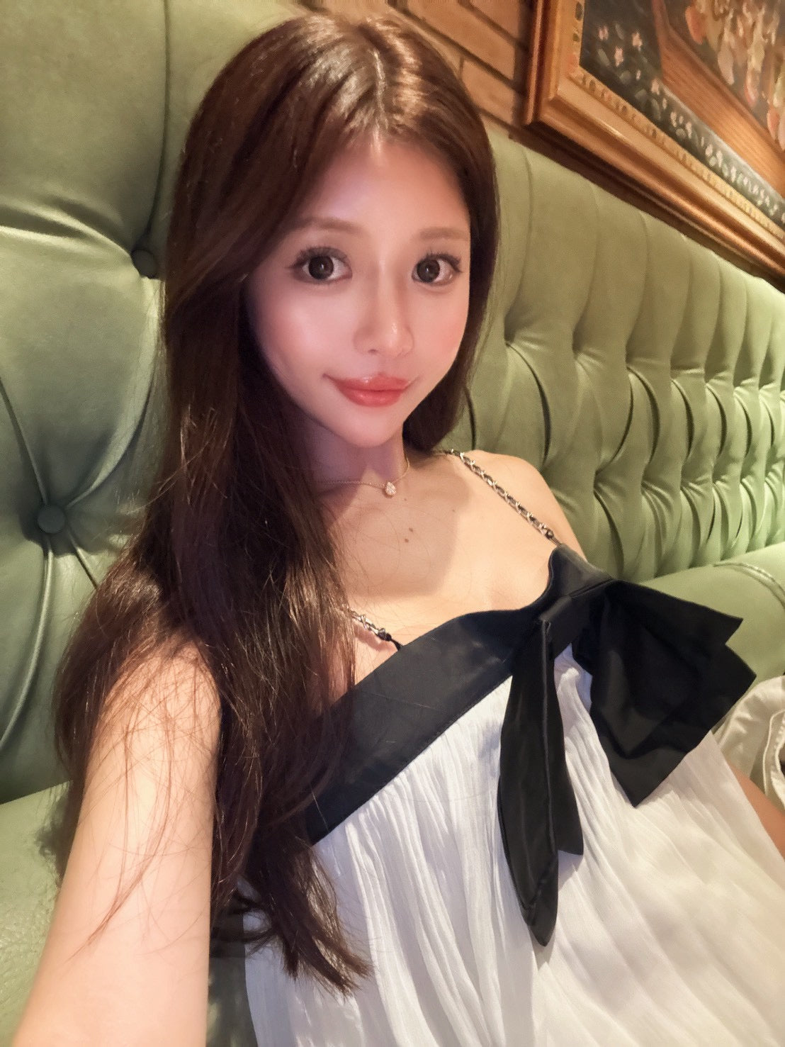 胸元リボンシフォンワンピ