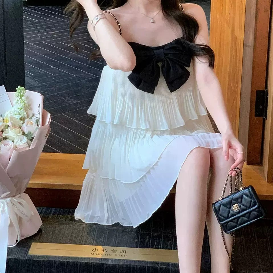 胸元リボンシフォンワンピ