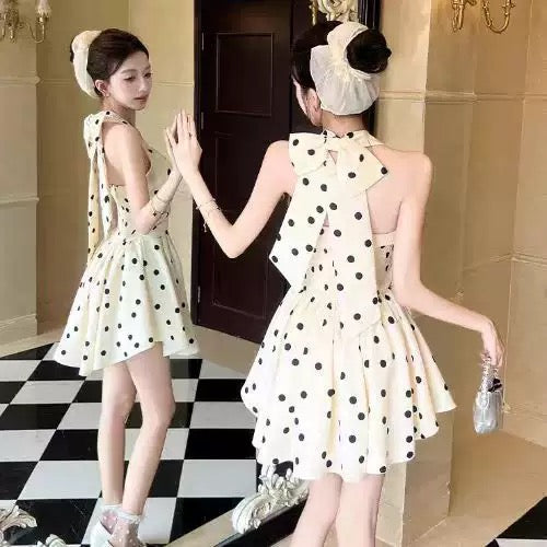 ホルターネックドットワンピ