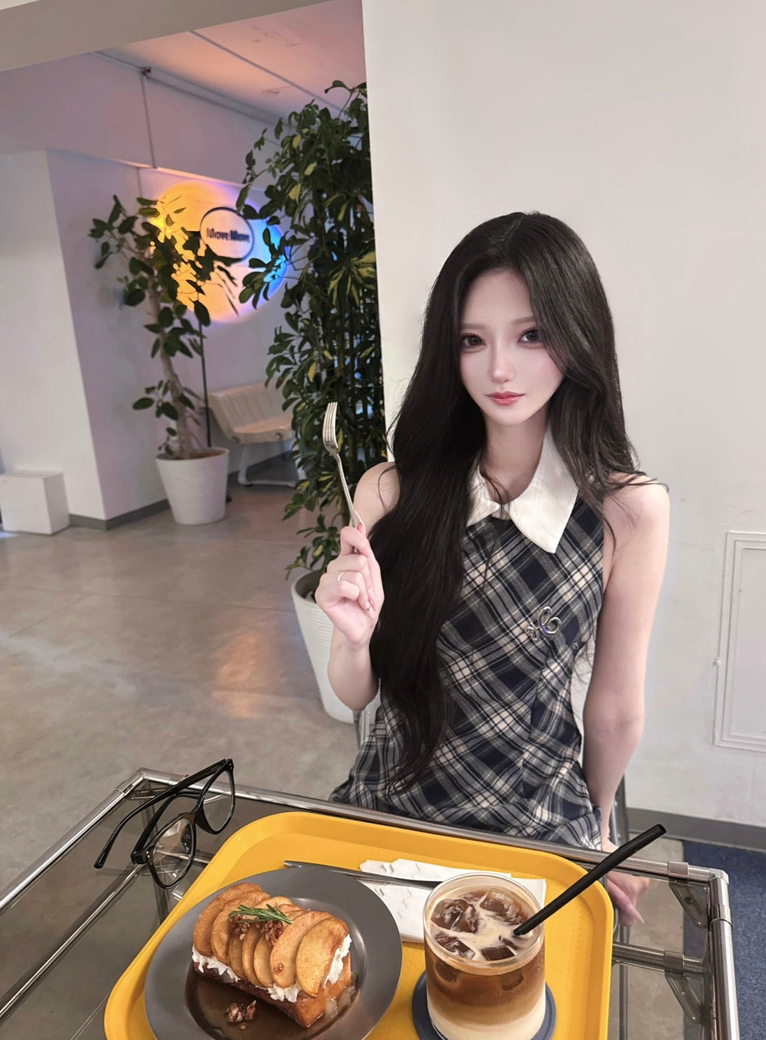 シャツチェックワンピース