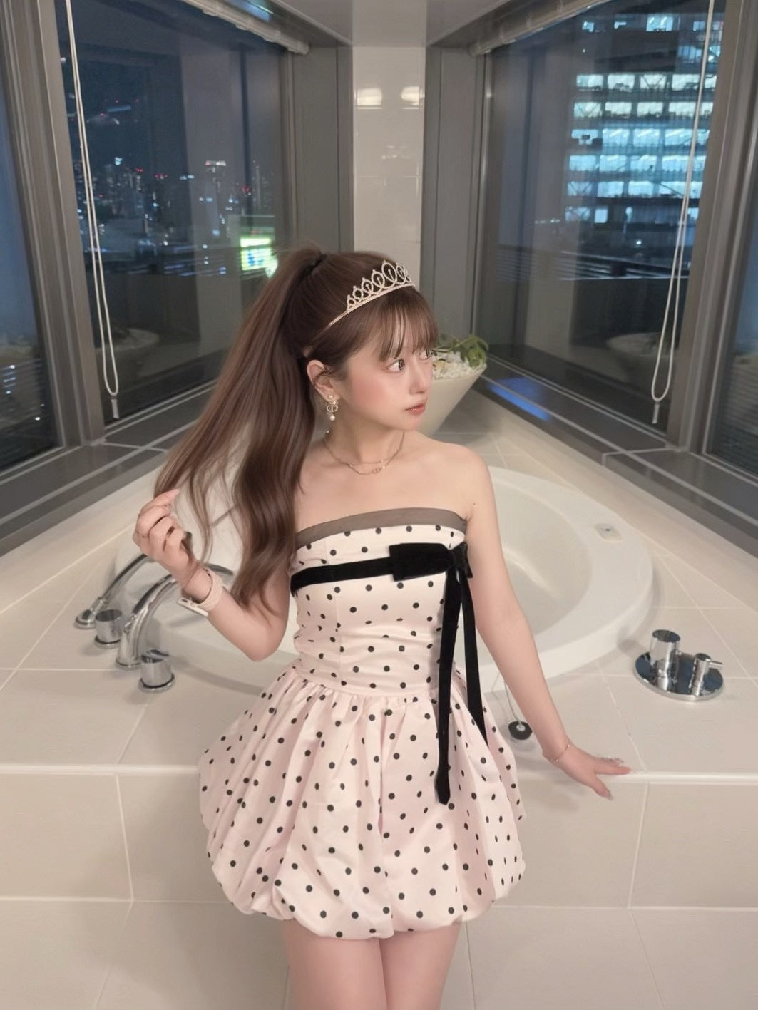 リボン×ドットピンクOP 沖縄コレクション着用アイテム
