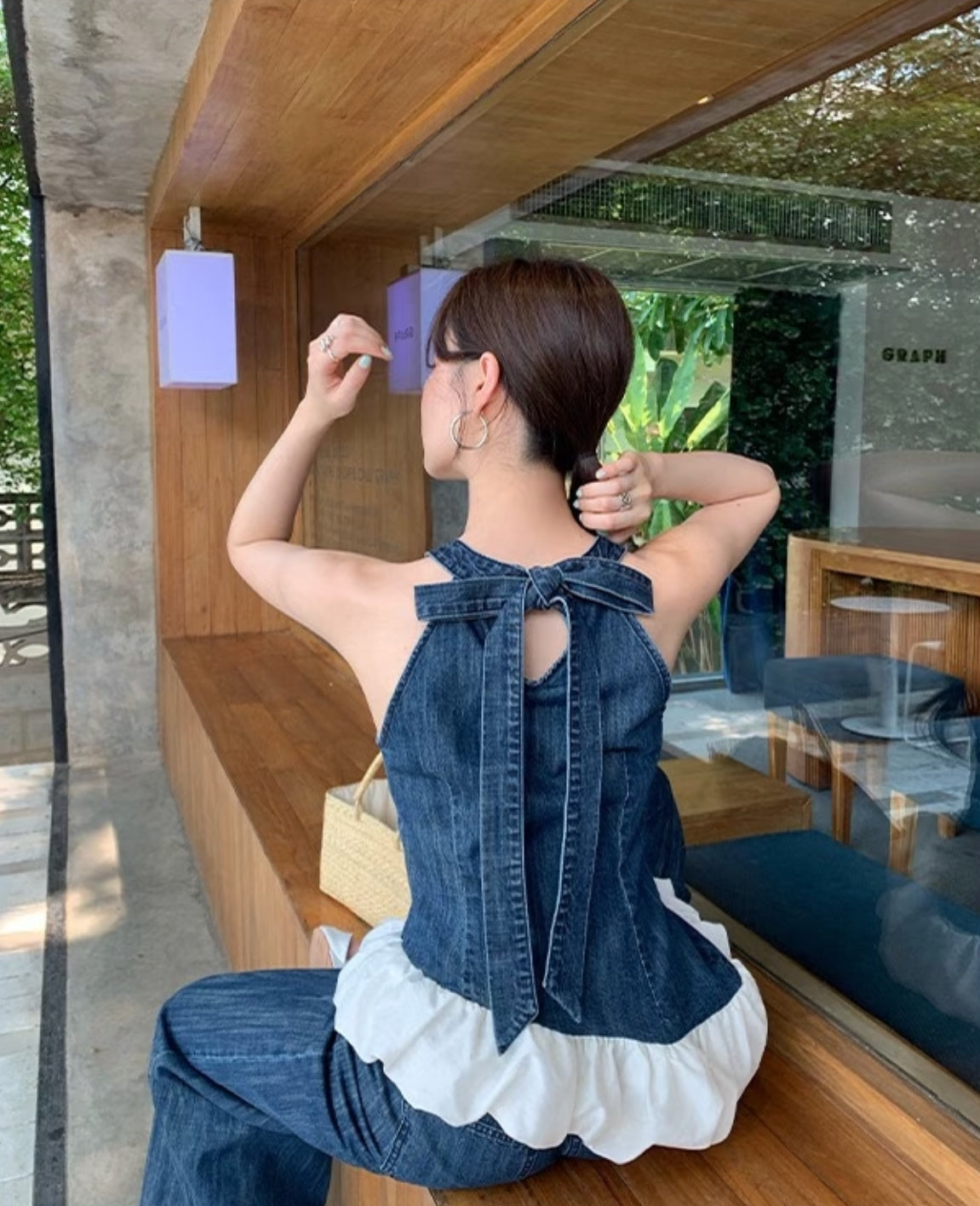 バックリボンデニムトップス
