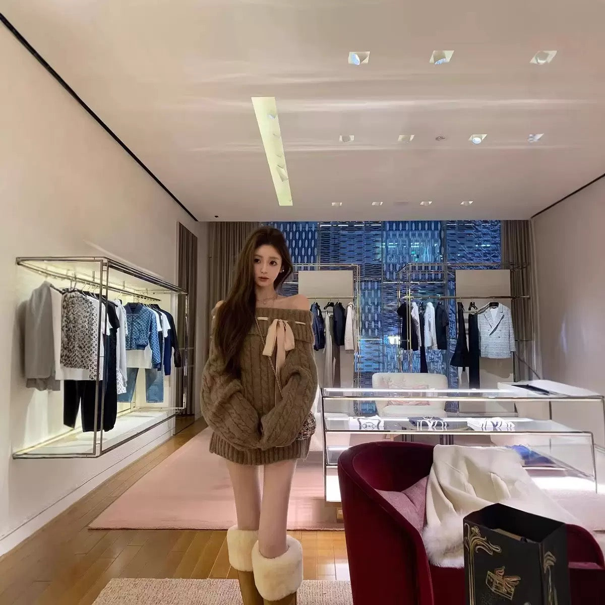 ラッピングオフショルニット