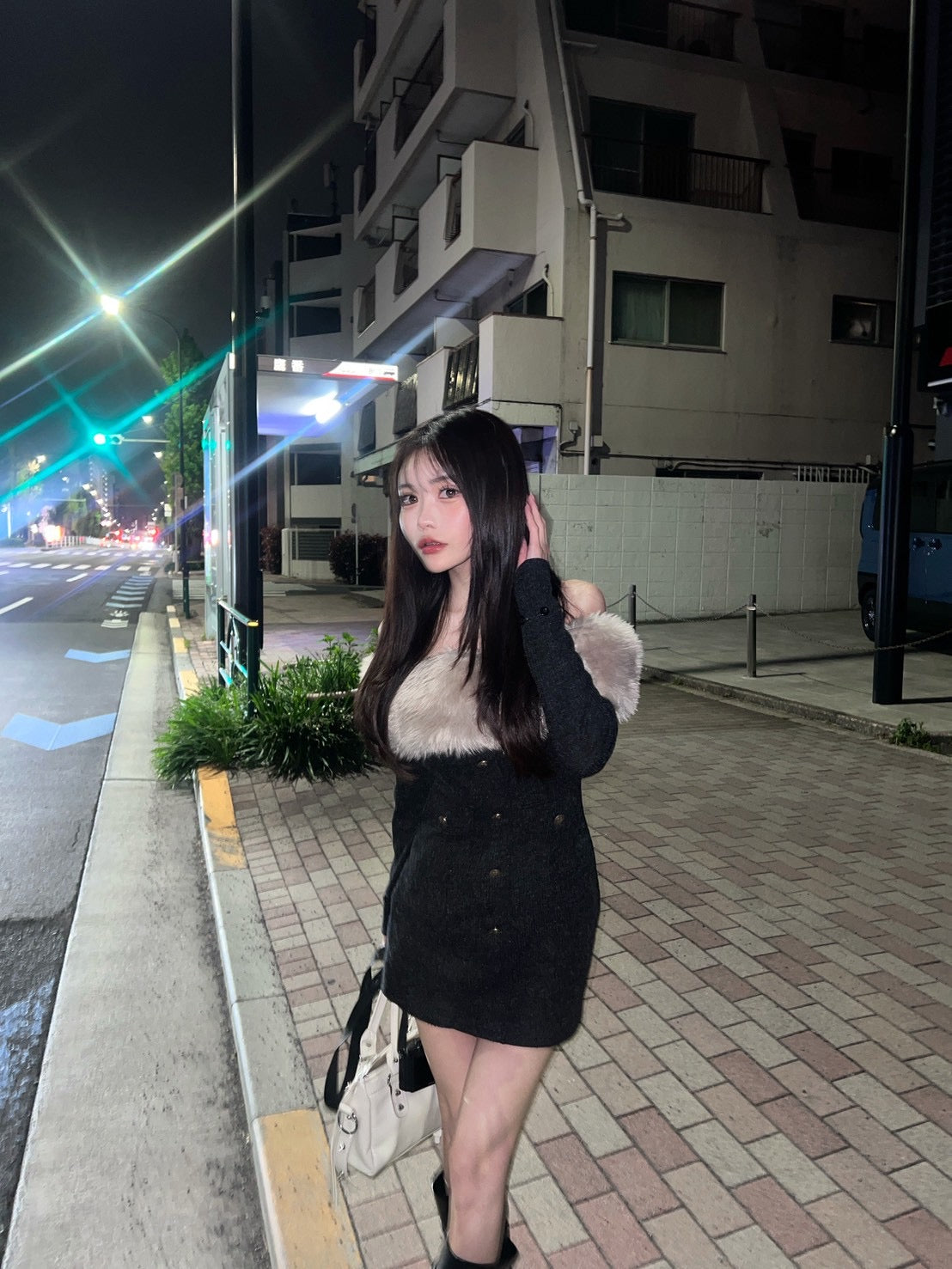 ファーオフショルワンピ